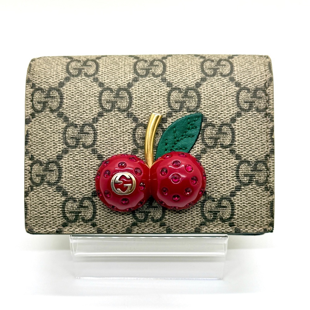 Gucci Guccissima PVC and Leather with Sparkly Cherry Compact Wallet